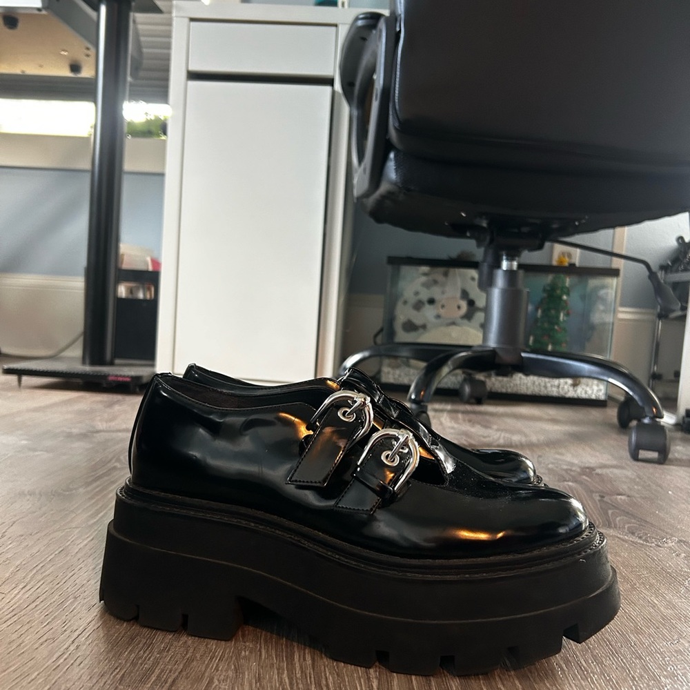 Circus by Sam Edelman Black Platform Loafers with Double Buckle